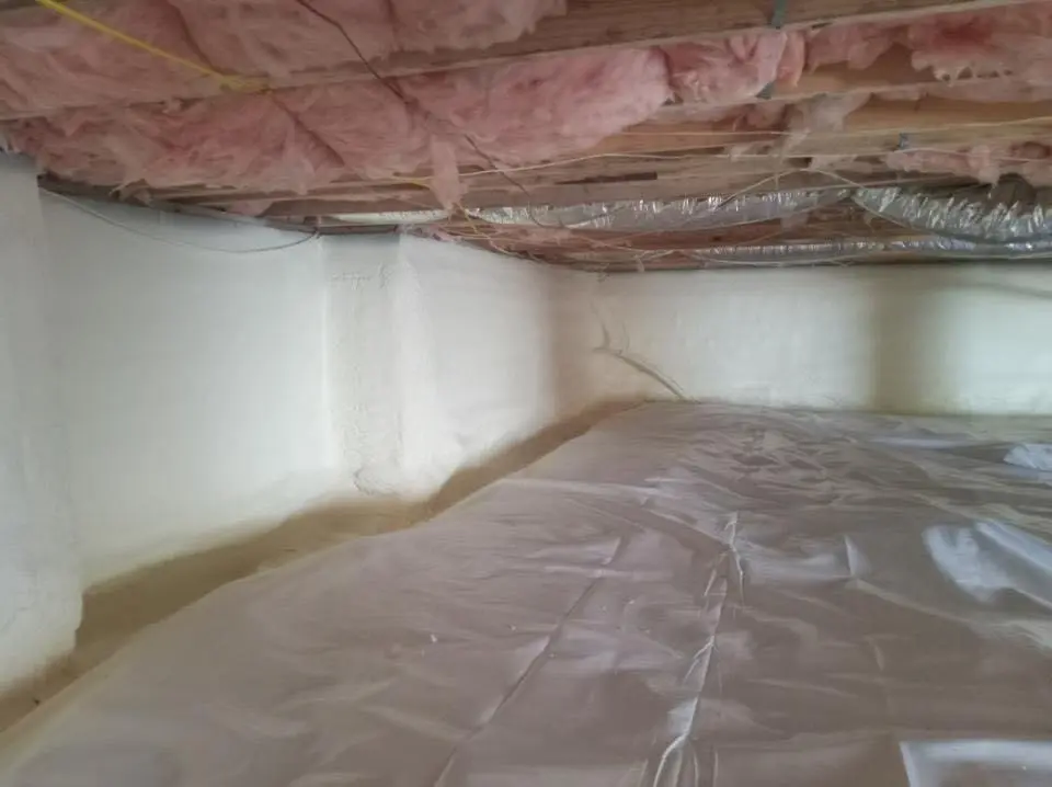 Crawl space encapsulation with closed-cell spray foam for Roof Leak Repair in Canton